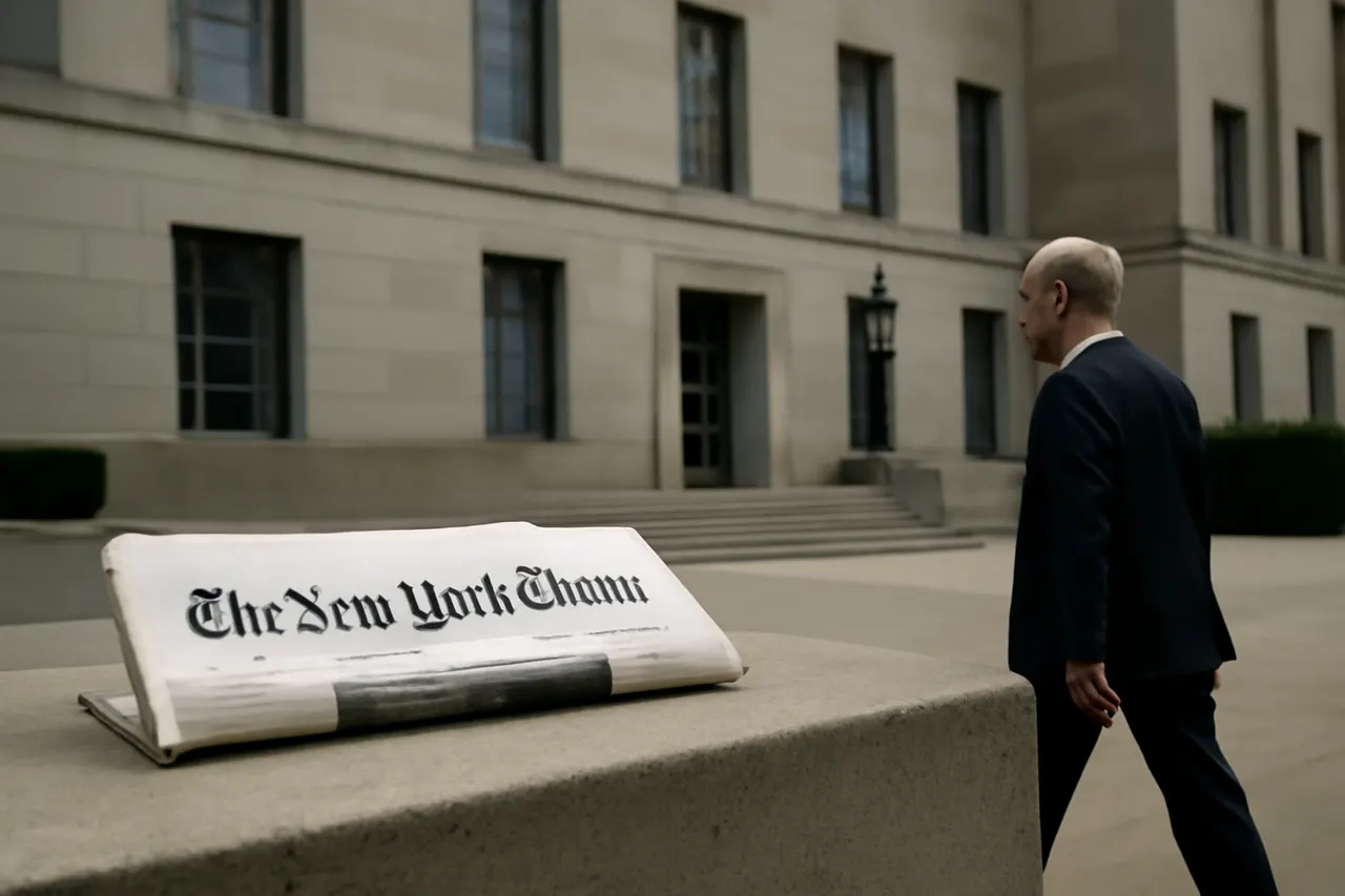Grounded editorial scene illustrating The Department of Justice dropped subpoenas targeting New York Times reporters linked to a story on President Trump's Air Force One flight from Turkey amid a leak probe.