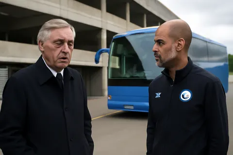 Grounded editorial scene illustrating The Italian Football Federation is considering former managers Carlo Ancelotti and Pep Guardiola to lead the national team after Italy's failure to qualify for the World Cup.