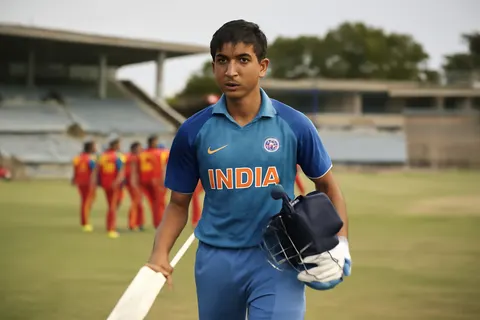 Grounded editorial scene illustrating Vaibhav Sooryavanshi shines with a rapid half-century as India defeats Zimbabwe in a commanding T20 match.