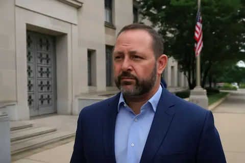 Grounded editorial scene illustrating Florida Republican Cory Mills rejects reports of a Justice Department probe, attributing the allegations to political opponents in the lead-up to the August primary.