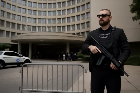 Grounded editorial scene illustrating The Secret Service outlines new protective measures for the White House Correspondents Association Dinner after a gunman attempted to breach security at the originally scheduled event in April.