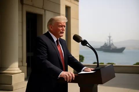 Grounded editorial scene illustrating President Donald Trump warns Iran of intensified U.S. military action following recent attacks, while the administration’s ultimate goals and conditions for ending the conflict remain uncertain.