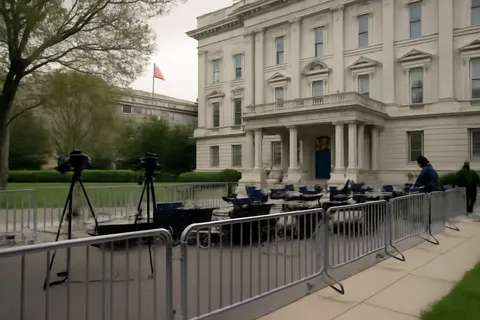 Grounded editorial scene illustrating After a rescheduled event due to a security breach, President Donald Trump attended the 2026 White House Correspondents Association Dinner, marking his first appearance at the event during his presidency.