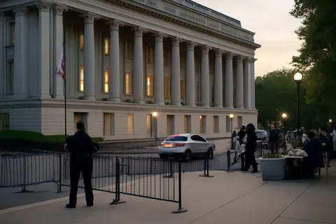 Grounded editorial scene illustrating After a rescheduled event due to a security breach, President Donald Trump participated in the 2026 White House Correspondents Association Dinner, marking his first attendance during his presidency.