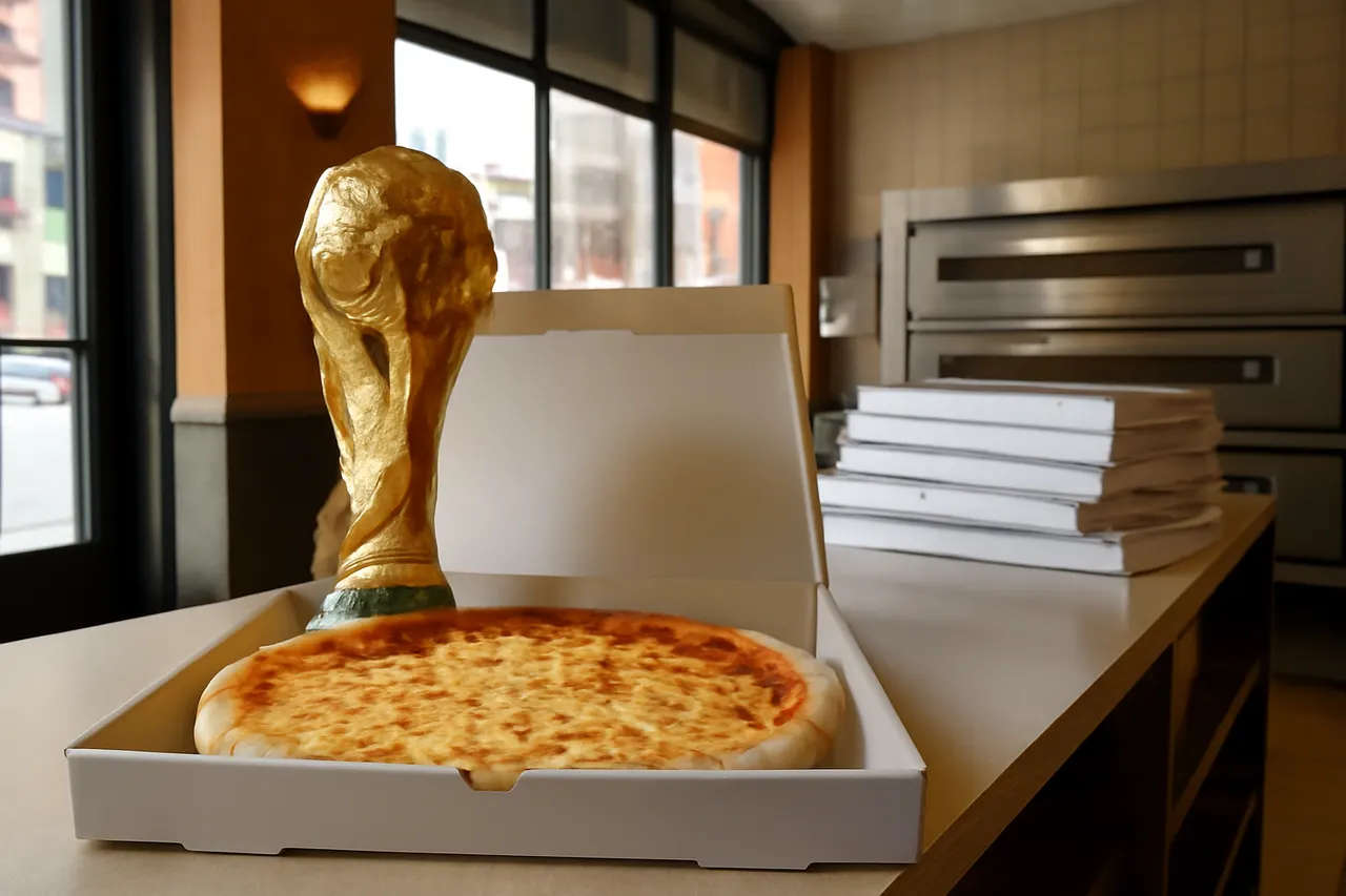 Grounded editorial scene illustrating After winning the World Cup on July 25, 2026, the Spanish team enjoyed 46 pizzas made by BXJ, a bagel shop in Orange, New Jersey.