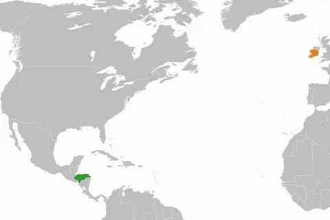 Map showing locations of Honduras and the Republic of Ireland
