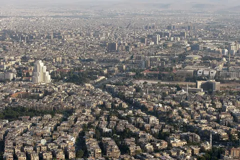 Damascus was built in a strategic site on a plateau 680 m above sea level and about 80 km inland from the Mediterranean. Damascus, Syria.
