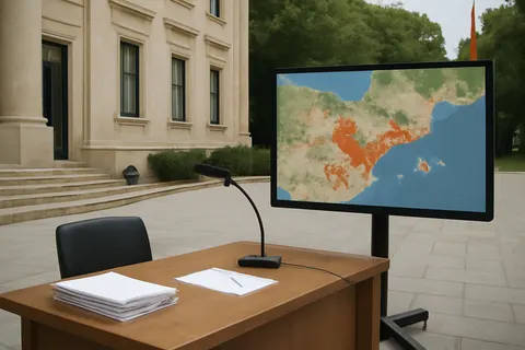 Grounded editorial scene illustrating France and Spain face severe wildfires, with hundreds of thousands displaced and significant land burned amid record heatwaves.