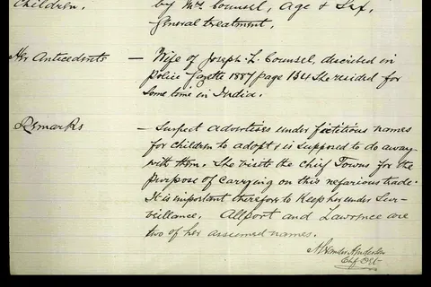 On 24 April 1889 Dunedin Police issued a sinister description of suspected baby farmer Mary Cecilia Counsel. As Police tried to hunt her down they described Mary as having “withered features” with “heavy eyelids” and added that she habitually dressed in black. In a climate where so-called baby farmers sometimes murdered their unwanted charges instead of arranging care for them, this description would have done nothing to reassure the general public. Nineteenth century New Zealand offered few options for mothers unable to keep their babies, and many turned to unofficial caregivers commonly known as baby farmers, women who took in children for money. The most infamous of these was Minnie Dean, from Winton in Southland, who having been convicted of child murder in 1895 was the only woman ever hanged in New Zealand. Ethel and Edith Winchester, 7 month old twins, had been taken in by Mary Counsel, who had answered an advertisement from a woman from St Clair in Dunedin. Mary was paid 14 pounds for their support, and told the woman that she had a home for the twins in Wellington or Auckland. Instead she returned two months later with a terminally ill Edith who died a few days later. When asked to return Ethel she claimed that she was with a Mrs McGregor but refused to give this woman’s address. Told she had to produce the child within 10 days she instead absconded sparking a nationwide search. Police were sure Ethel must be dead but in July Mary was found in Dunedin with the child. It is not known what Mary’s intention was but at least Ethel was still alive. What became of Ethel after this was not reported but Mary escaped conviction in this instance at least. Shown here is the Police report into Mary Counsel’s disappearance with Ethel Winchester. It was thought at the time that Mary had been working as a baby farmer ever since immigrating to New Zealand from India two years before. R24464218 www.archway.archives.govt.nz/ViewFullItem.do?code=24464218 For more information email Research.Archives@dia.govt.nz For updates on our On This Day series and news from Archives New Zealand, follow us on Twitter www.twitter.com/ArchivesNZ Material supplied by Archives New Zealand