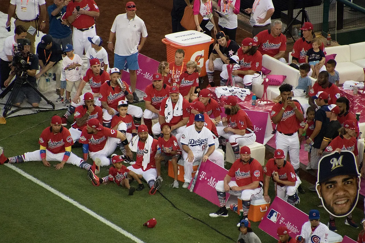 Members of the 2018 National League All-Star Team during the 2018 Major League Baseball Home Run Derby at Nationals Park.