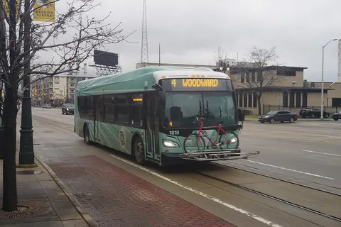 A Detroit Department of Transportation bus in Detroit , Michigan ( United States ).