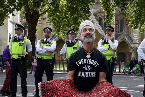 The Defend Our Juries / Palestine Action Protest in London on the 6th of September.