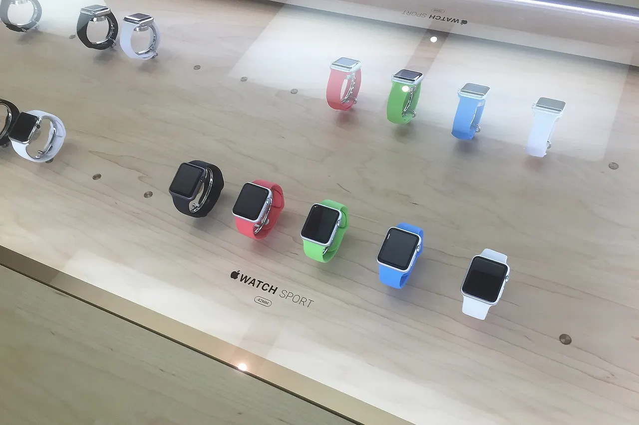 The 2015 introductional model of the Apple Watch Sport on display in the Apple Store in Dresden, Germany