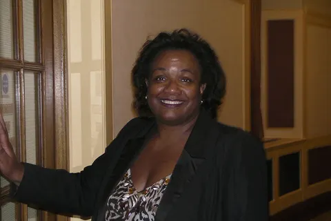 Diane Abbott after speaking at the New Statesman hustings for the w:Labour Party (UK) leadership election, 2010 .