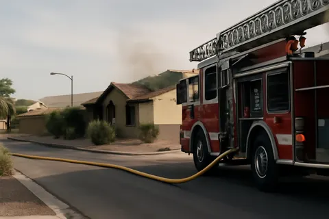 Grounded editorial scene illustrating A Las Vegas family is searching for an unidentified man who alerted them to a July 5 house fire, helping them escape before vanishing without revealing his identity.