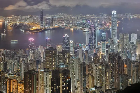 A 46 segment × 3 exposure HDR panorama of the Hong Kong night skyline. Taken from Lugard Road at Victoria Peak .