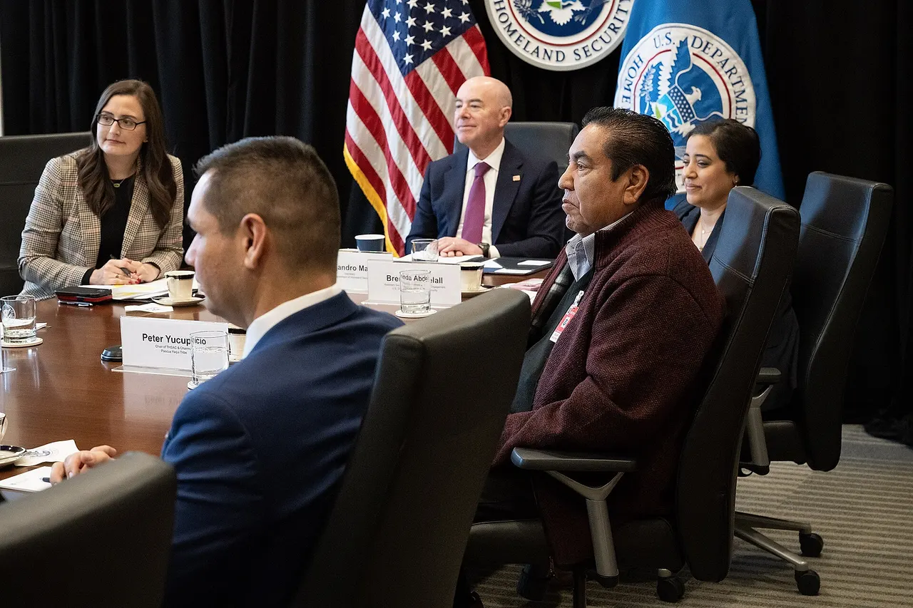 WASHINGTON (January 10, 2024) Homeland Security Secretary Alejandro Mayorkas meets with the Tribal Homeland Security Advisory Council (THSAC) at DHS Headquarters in Washington, DC. THSAC provides advice and recommendations to the Secretary, through engagement with DHS components, agencies, and offices, and by producing recommendations, studies, reports, and more. (DHS photo by Sydney Phoenix)