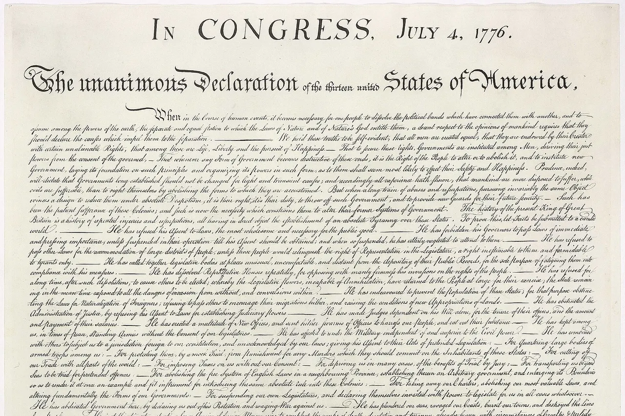 This is a high-resolution image of the United States Declaration of Independence ( article - text ). This image is a version of the 1823 William Stone facsimile — Stone may well have used a wet pressing process (that removed ink from the original document onto a contact sheet for the purpose of making the engraving).