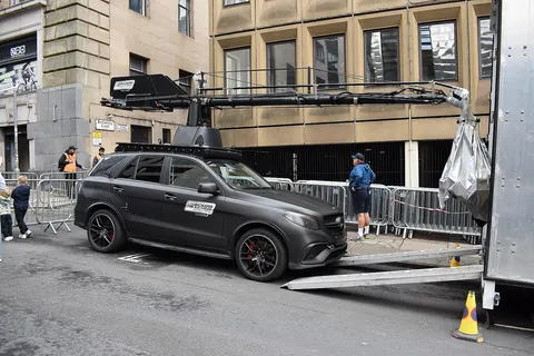 On the set of Spider-Man: Brand New Day in the streets of Glasgow, resembling New York.
