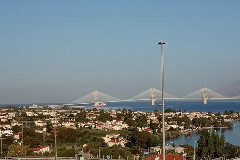 View of the village of Agios Vasileios. The Rio-Antirio bridge in the background.