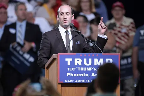 Stephen Miller speaking with supporters of Donald Trump at a rally at Veterans Memorial Coliseum at the Arizona State Fairgrounds in Phoenix, Arizona. Please attribute to Gage Skidmore if used elsewhere.