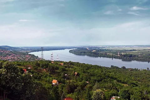 Panoramic image of Danube pictured in Ritopek , suburb of Belgrade , Serbia.