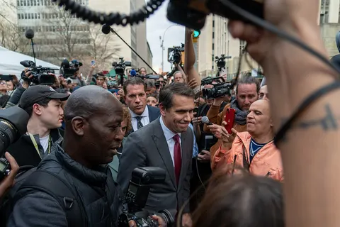 Todd Blanche Exiting a press conference outside Manhattan Criminal Courthouse where his client Former President Donald Trump was charged with 34 felony counts