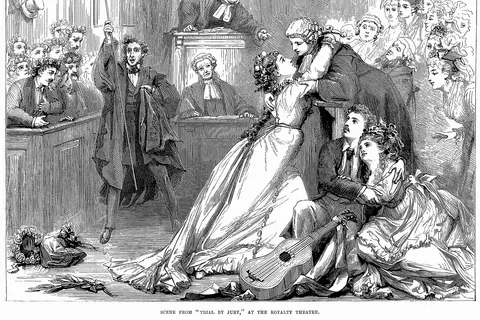 Engraving of Gilbert and Sullivan's Trial by Jury .