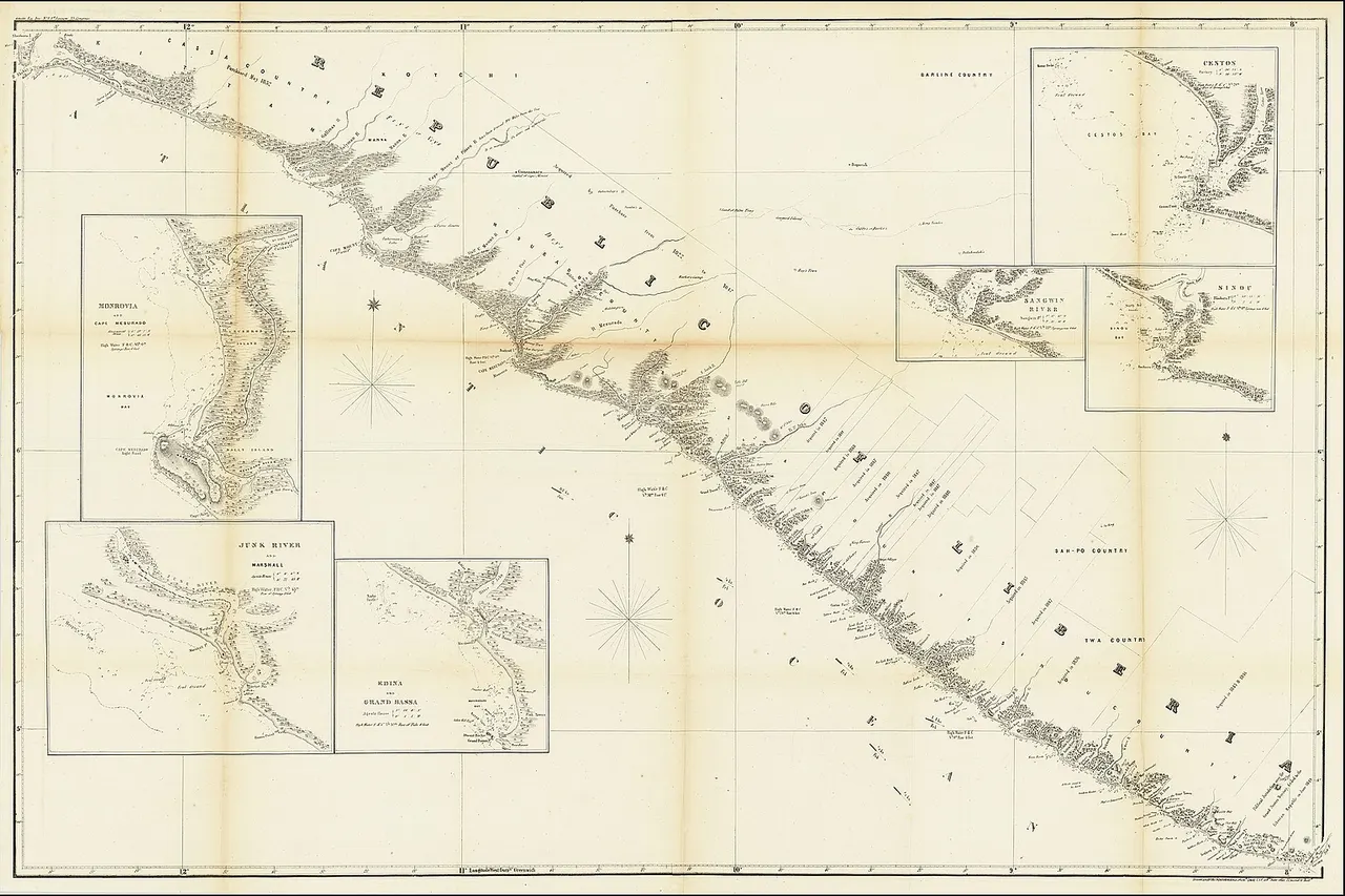 1853 map of the Republic of Liberia https://www.raremaps.com/gallery/detail/66395/republic-of-liberia-united-states-dept-of-the-navy