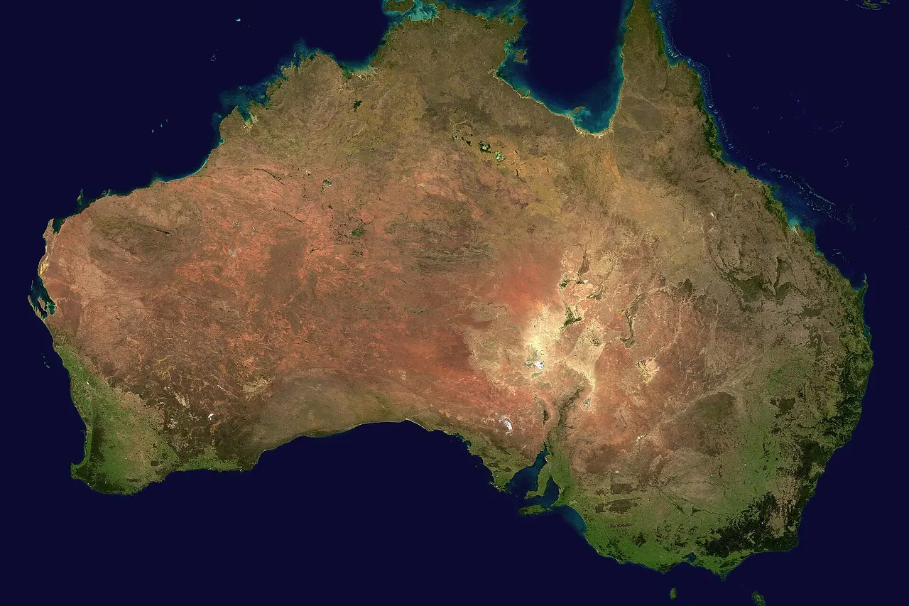 A composed satellite photograph of Australia .