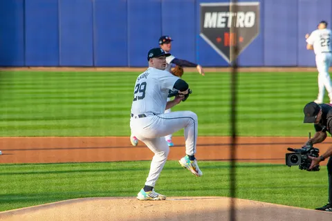 Tarik Skubal pitching for the Detroit Tigers during the 2024 Little League Classic.