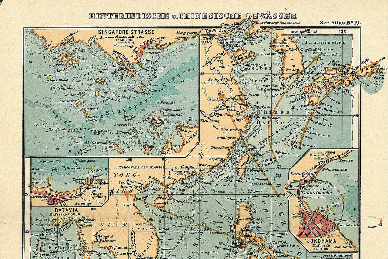 Page 19, South China Sea, Inset maps of Singapore strait, Jokohama, Batavia, Sunda Strait