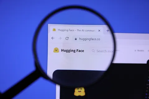 Homepage of HUGGING FACE Website magnified on logo with magnifying glass