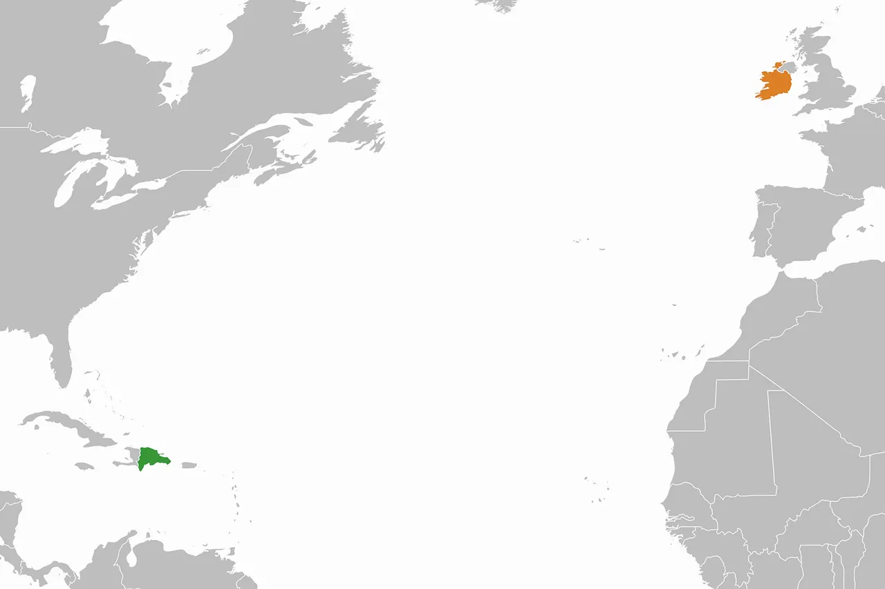 Map showing locations of the Dominican Republic and the Republic of Ireland