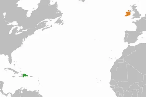 Map showing locations of the Dominican Republic and the Republic of Ireland