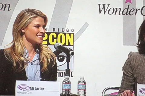 Actresses Ali Larter and Milla Jovovich participating in a panel on Resident Evil: Afterlife at WonderCon 2010.