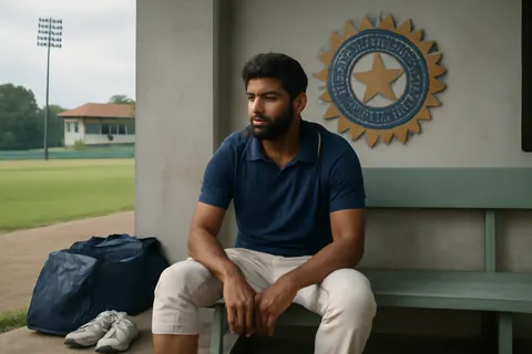 Grounded editorial scene illustrating India’s leading Test bowler Jasprit Bumrah will miss the upcoming two-Test series against Sri Lanka as he recovers from a left knee injury sustained last month in the UK.