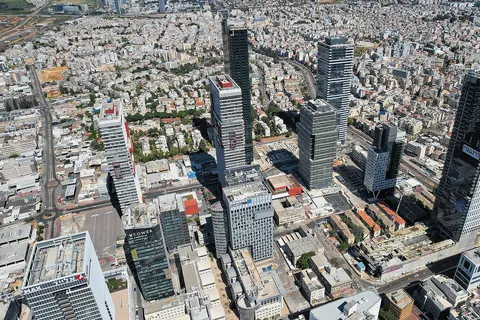 Part of Bnei Brak Business Center in Bnei Brak, Israel, as seen from the air.