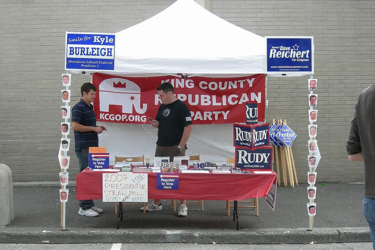 Washington State Republican Party booth at Bumbershoot, a music and arts festival held every Labor Day at Seattle Center, Seattle, Washington.
