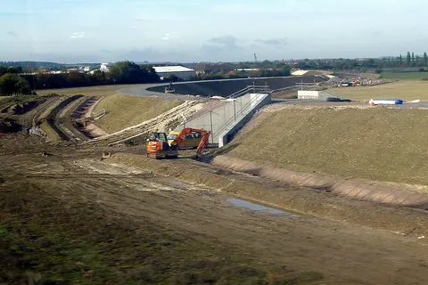Hitchin flyover rail curve under construction.