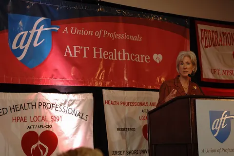 Secretary Sebelius discusses healthcare professional issues at the American Federation of Teachers Healthcare Conference Friday April 16, 2010. HHS photo by Chris Smith
