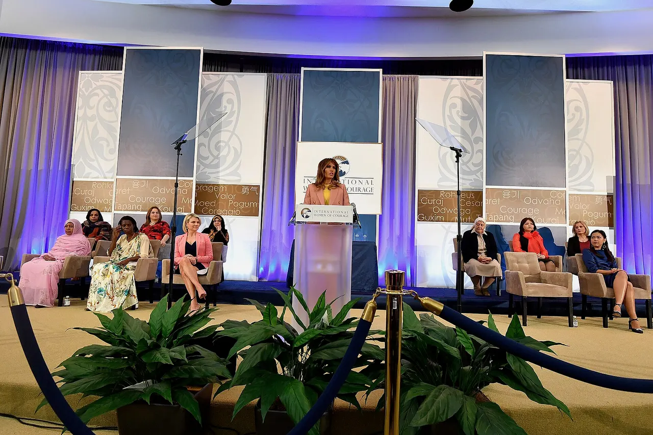 https://www.flickr.com/photos/statephotos/26102705097/in/album-72157664982276287/ "First Lady Trump Delivers Remarks at the 2018 International Women of Courage Award Ceremony First Lady of the United States Melania Trump delivers remarks at the 2018 Secretary of State's International Women of Courage (IWOC) Award Ceremony at the U.S. Department of State in Washington, D.C. on March 23, 2018"
