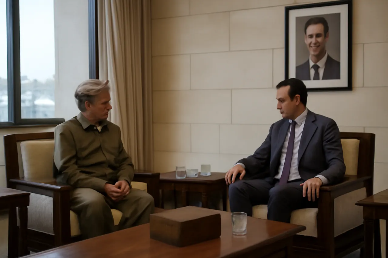 Grounded editorial scene illustrating On August 3, 2026, Iraqi Kurdish regional leader Barzani met with Syrian official al-Sharaa in Damascus to address the integration of the Syrian Democratic Forces and Kurdish rights in Syria after Assad's regime.