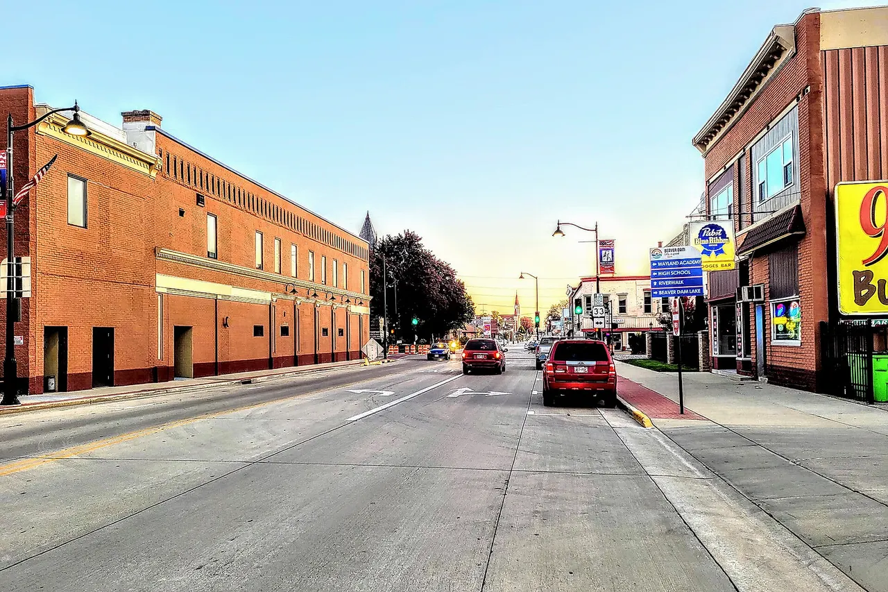 Downtown Beaver Dam, Wisconsin looking East down front street