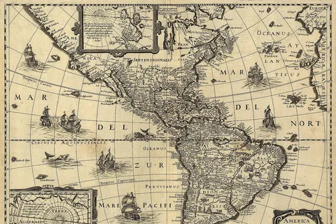 America newly delineated / by Jodocus Hondius ; engraved by H. Picard. A 17th-century map of the Americas. Scale ca. 1:45,000,000. Map ranges from W 125°–W 5° and N 70°–S 60°. Also includes insets of the polar regions.