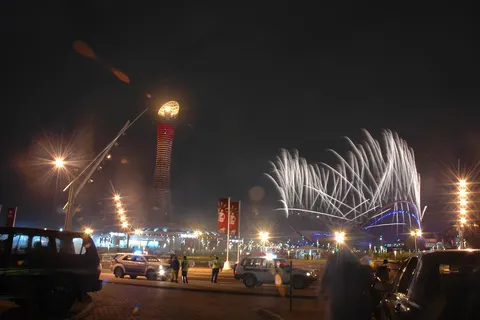 Fireworks from the opening ceremony of the 2006 Asian Games at Doha