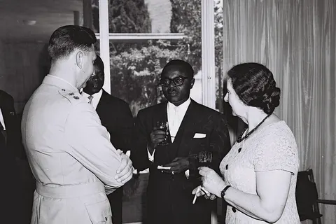 PRESIDENT YAMEOGO OF UPPER VOLTA WITH GOLDA MEIR BEFORE LUNCHEON IN HIS HONOR