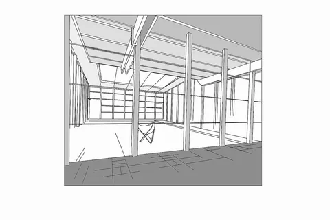 3d drawing of the courtyard of the Walsh Street House.