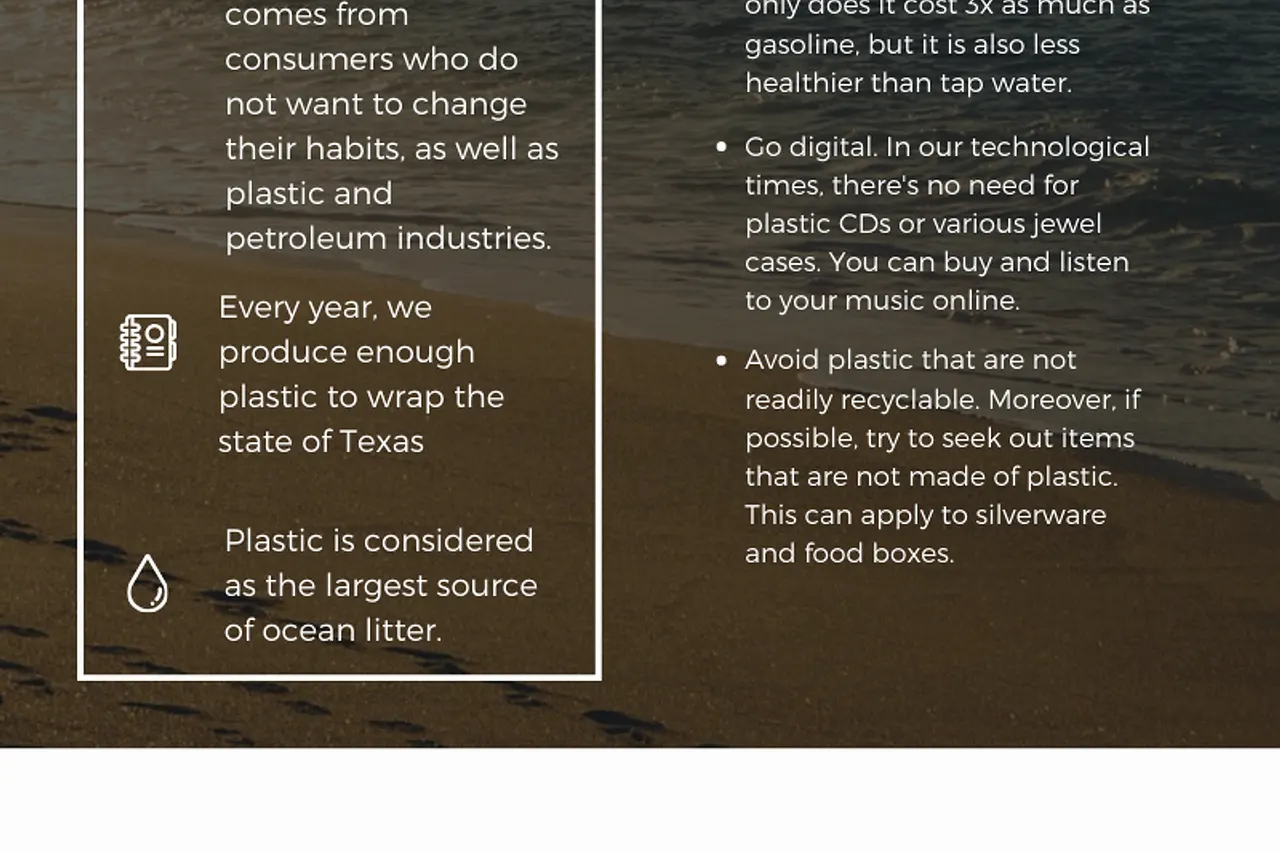 There is an evident increase in plastic use and production over the past decade. Every single piece of plastic ever made still exists. This infographic is all about our plastic footprint, as well as its effects on our planet. The data presented on this infographic are based on various studies concerning our planet’s plastic footprint. It also talks about the steps on how we can reduce our plastic use.