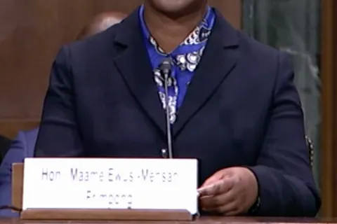 A still of Judge Maame Ewusi-Mensah Frimpong during her appearance before the Senate Judiciary Committee on November 3, 2021.